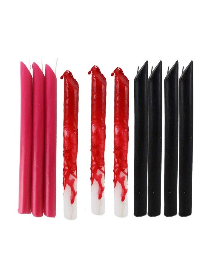 Candlestock Witch's Spooky Halloween Spell Drip Candle Bundle - Assortment of 10 Red White Black Dripping Candle Sticks - Image 1