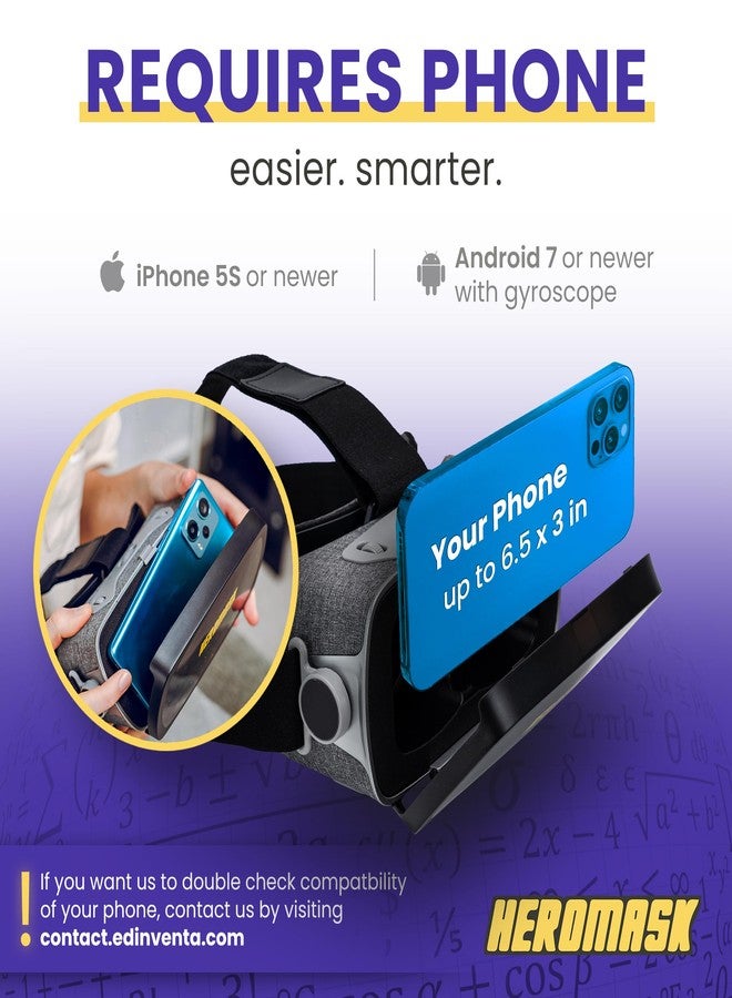 Heromask VR Headset + Math Games [Multiplication Subtraction etc] Virtual Games: Gift for Boys & Girls. Cool Educational Toys for Kids 5 6 7 8… Years Old. Virtual Reality Learning Resource Grade 1 2 3 4…8 - Image 2
