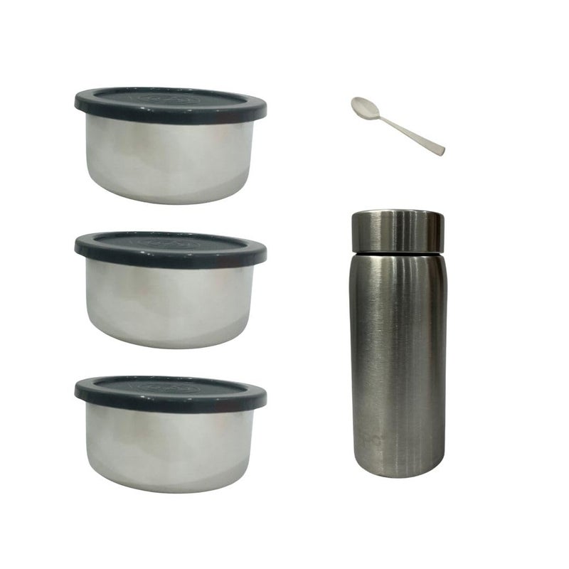Kitchen Bloom Lunch Box Set 3 Steel Containers with Spoon Lunch Bag 250 ml Stainless Steel Bottle Stylish Lunch Box Corporate Gifts - Image 2