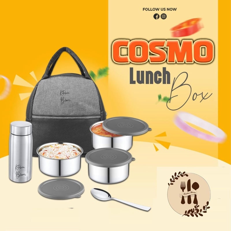 Kitchen Bloom Lunch Box Set 3 Steel Containers with Spoon Lunch Bag 250 ml Stainless Steel Bottle Stylish Lunch Box Corporate Gifts - Image 3