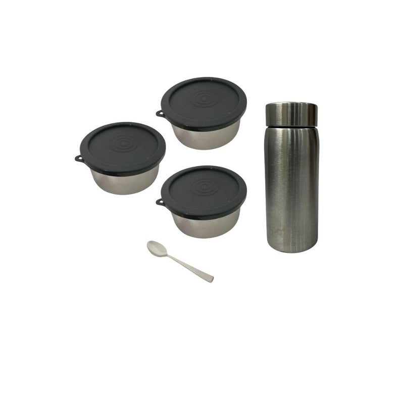 Kitchen Bloom Lunch Box Set 3 Steel Containers with Spoon Lunch Bag 250 ml Stainless Steel Bottle Stylish Lunch Box Corporate Gifts - Image 5