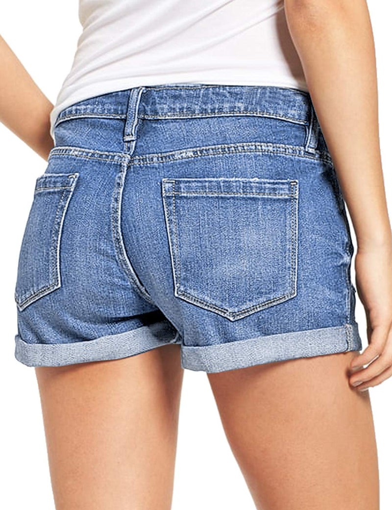 LookbookStore Women Casual Summer Jean Shorts for Women High Waisted Rolled Hem Cuffed Hem Womens Jorts Distressed Jeans Ripped Denim Shorts Blue Size L - Image 2