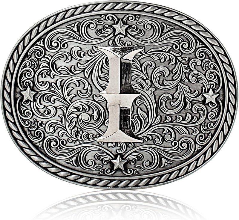 Itera Western Cowboy/Cowgirl Initial Belt Buckle-Silver- Large Letter Buckles for Men and Women - Custom Girls/Boys - Image 1