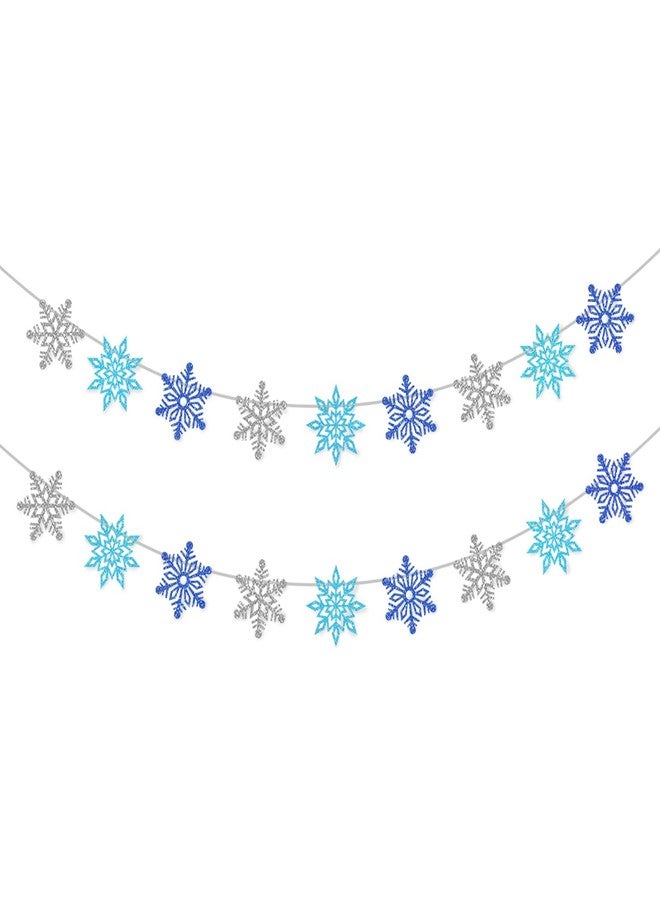 Moitkptt 2 Pcs Glitter Snowflake Banner, Snowflake Winter Party Decorations, Snowflake Garland Christmas Party Decorations (Blue&Silver) - Image 2
