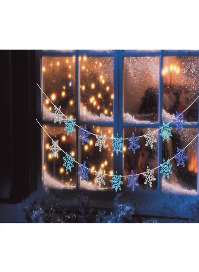 Moitkptt 2 Pcs Glitter Snowflake Banner, Snowflake Winter Party Decorations, Snowflake Garland Christmas Party Decorations (Blue&Silver) - Image 5