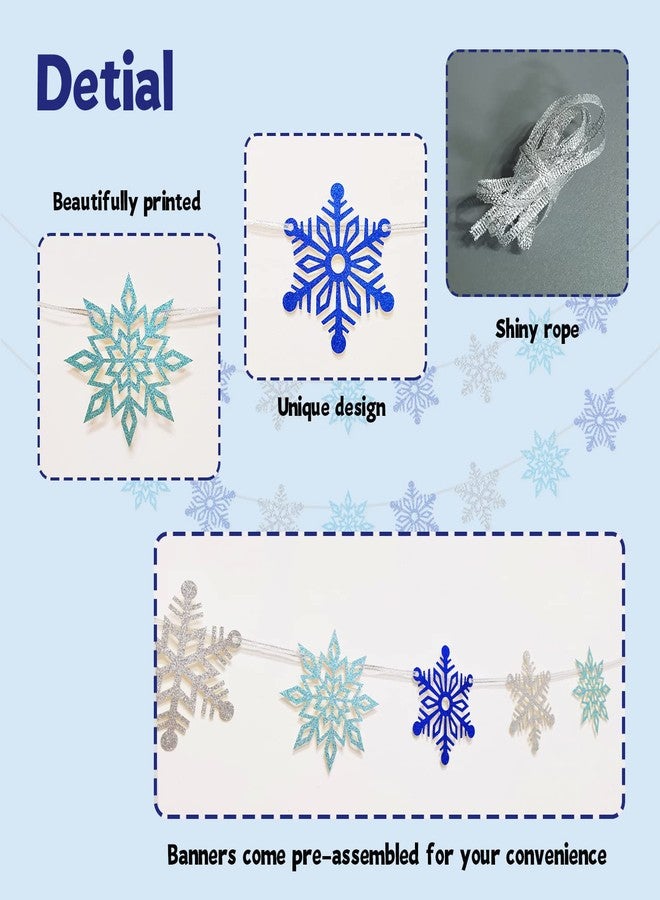 Moitkptt 2 Pcs Glitter Snowflake Banner, Snowflake Winter Party Decorations, Snowflake Garland Christmas Party Decorations (Blue&Silver) - Image 4