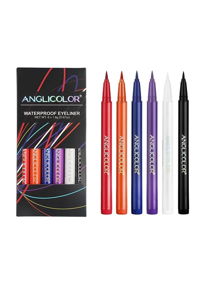 Anglicolor 6Pcs Matte Colored Liquid Eyeliners Delineador De Ojos De Colores Set Colorful Eye Liner Liquid Color Eyeliner Eye Makeup For Gifts Bright Colors Waterproof Smooth & No Fading (6 Colors)  - Image 1