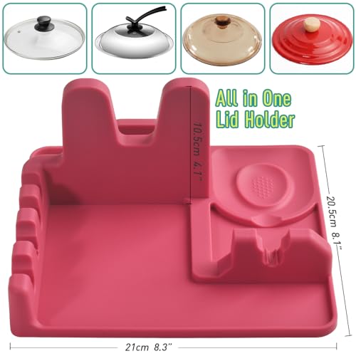Cozihom Silicone Spoon Rest and Pot Lid Holder Stand for Kitchen Counter Top, Ladle/Spatula/Spoon/Tongs Holder, Food Grade Silicone, Heat Resistant, Anti-slip BPA-Free, Red - Image 4