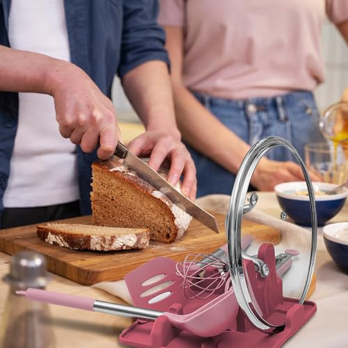 Cozihom Silicone Spoon Rest and Pot Lid Holder Stand for Kitchen Counter Top, Ladle/Spatula/Spoon/Tongs Holder, Food Grade Silicone, Heat Resistant, Anti-slip BPA-Free, Red - Image 3