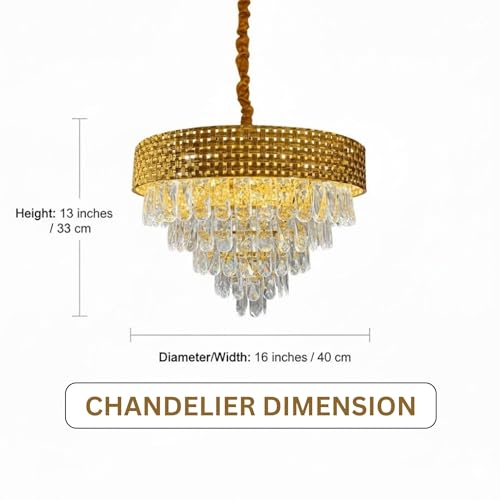 Desidiya LED 400MM Golden Netmesh Modern Chandelier Lights for Ceiling Living Room K9 Crystals Antique Jhumar Light for Hall Decoration, Luxury Ceiling Fixture Light for Living Room, Dining Room - Image 3