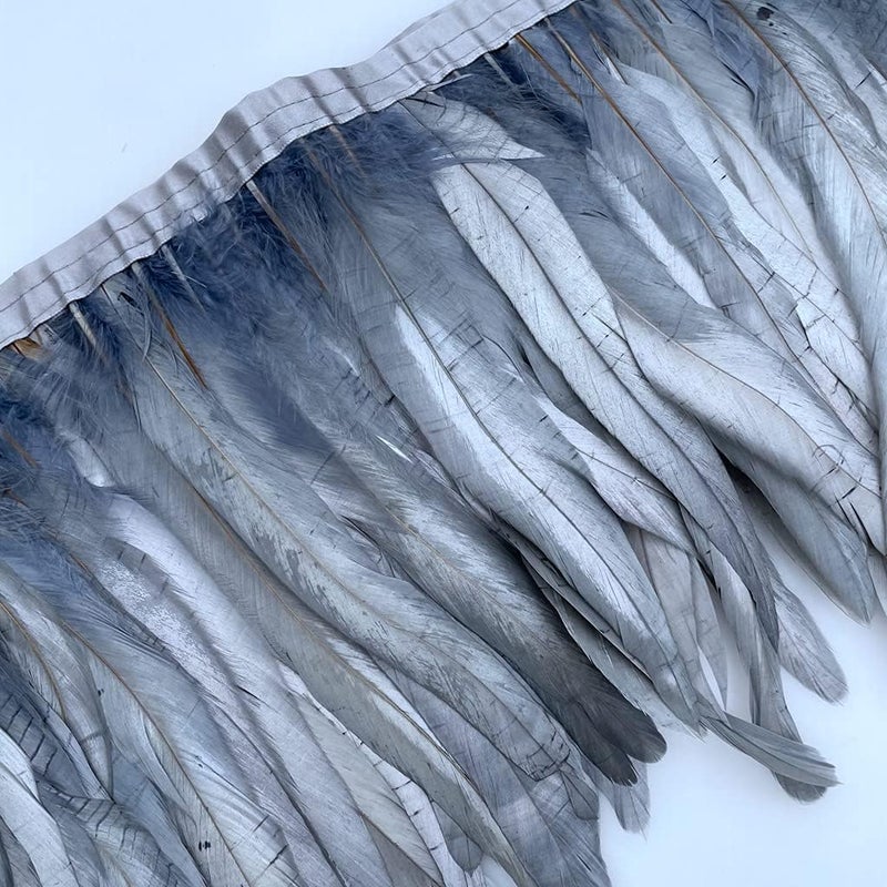 Sowder Rooster Hackle Feather Fringe Trim 8-10inch in Width for DIY Sewing Craft Decoration Pack of 1 Yard (Grey) - Image 3