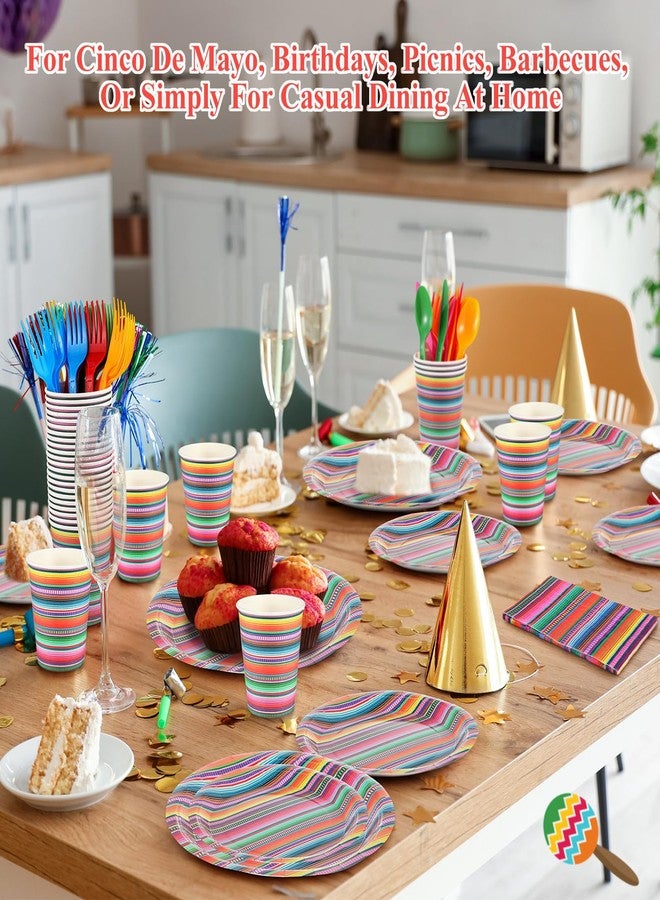 Funnymoom 400 Pcs Mexican Party Supplies Mexico Stripes Disposable Paper Plates Napkins and Cups Mexican Tableware Decorations for Cinco De Mayo Dance Pinata Taco, Birthday Party - Image 5