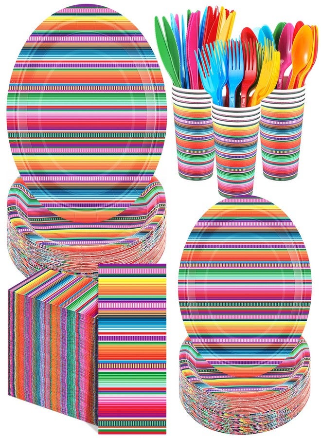 Funnymoom 400 Pcs Mexican Party Supplies Mexico Stripes Disposable Paper Plates Napkins and Cups Mexican Tableware Decorations for Cinco De Mayo Dance Pinata Taco, Birthday Party - Image 1