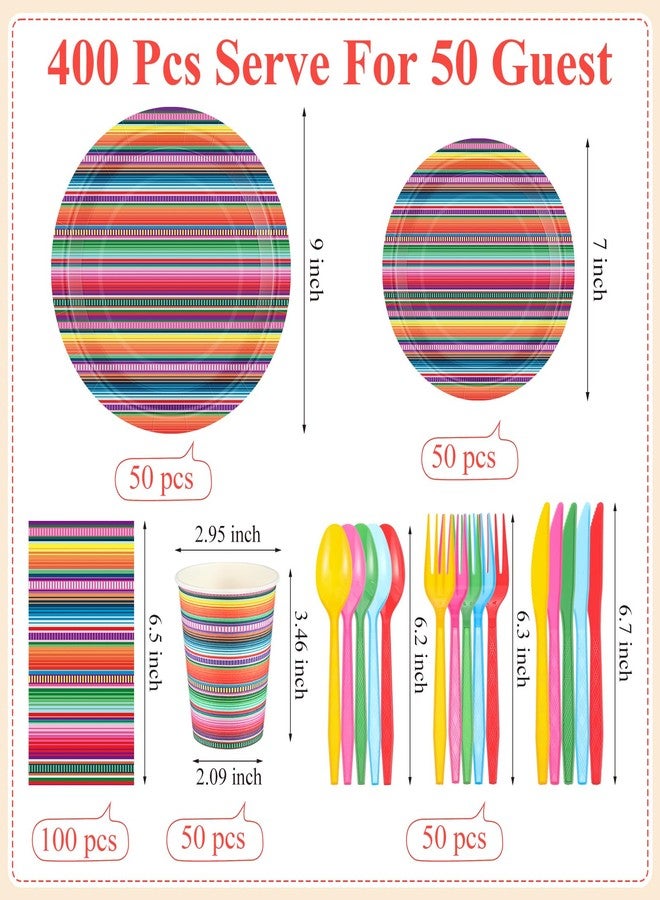 Funnymoom 400 Pcs Mexican Party Supplies Mexico Stripes Disposable Paper Plates Napkins and Cups Mexican Tableware Decorations for Cinco De Mayo Dance Pinata Taco, Birthday Party - Image 3