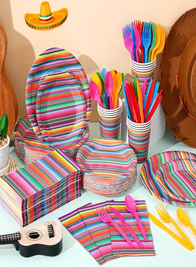 Funnymoom 400 Pcs Mexican Party Supplies Mexico Stripes Disposable Paper Plates Napkins and Cups Mexican Tableware Decorations for Cinco De Mayo Dance Pinata Taco, Birthday Party - Image 4