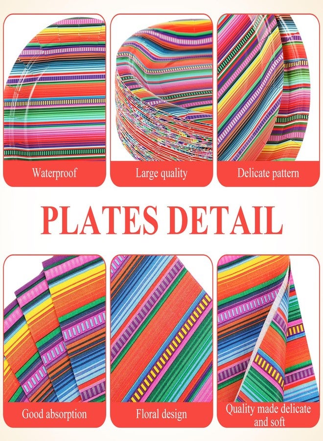 Funnymoom 400 Pcs Mexican Party Supplies Mexico Stripes Disposable Paper Plates Napkins and Cups Mexican Tableware Decorations for Cinco De Mayo Dance Pinata Taco, Birthday Party - Image 2