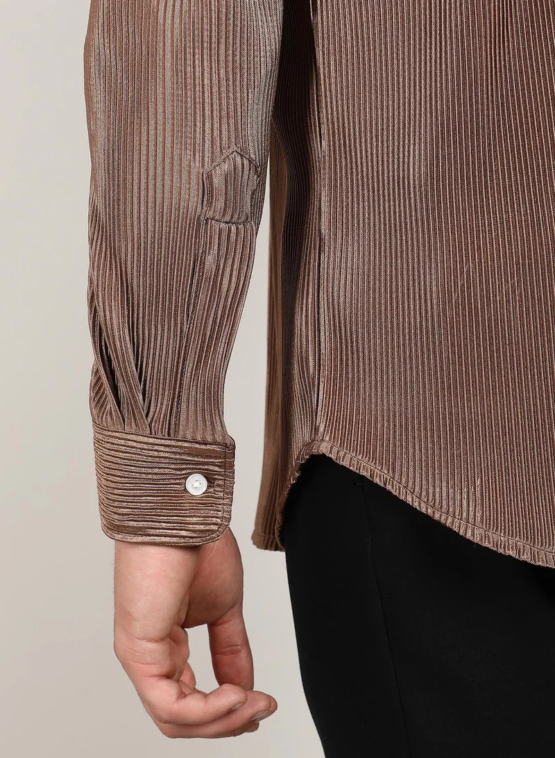 Campus Sutra  Men's Mocha Brown Pleat-Creased Shirt for Men | Best Price UAE