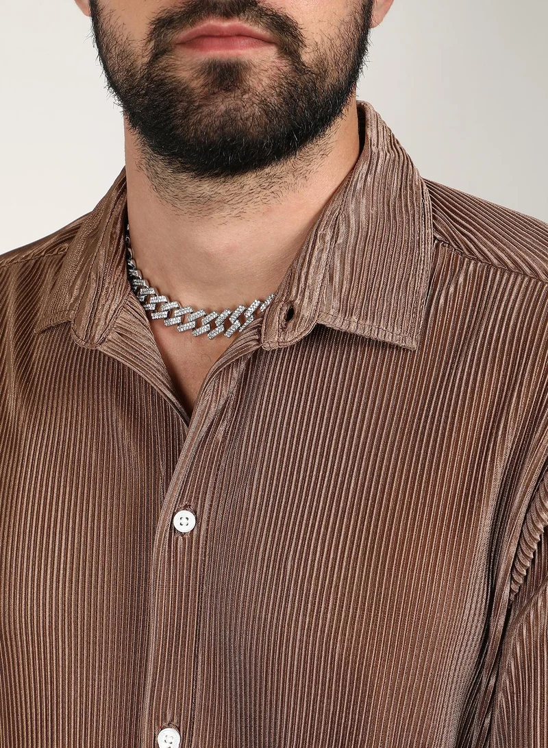 Campus Sutra  Men's Mocha Brown Pleat-Creased Shirt for Men | Best Price UAE