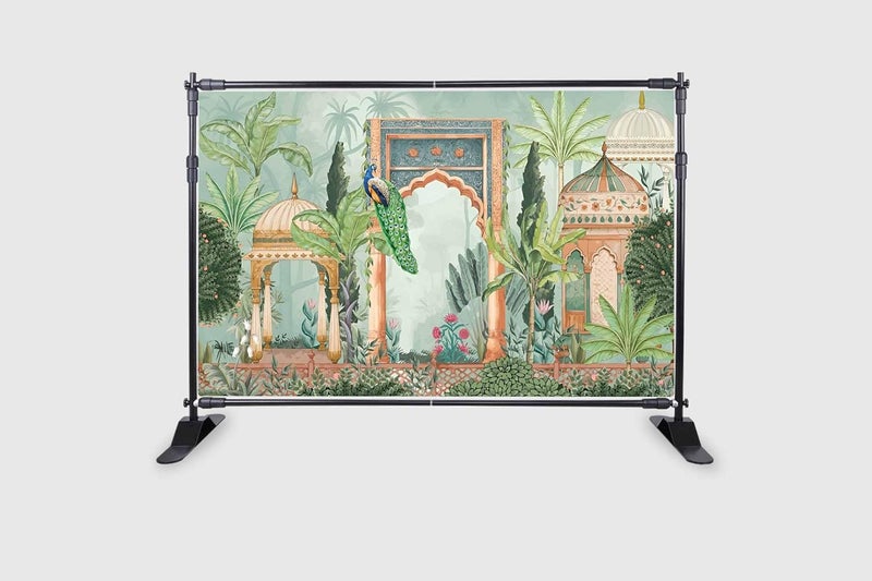Backdropon ستارة خلفية بتصميم طاووس مع خلفية حديقة لتزيين البوجا ستارة خلفية تقليدية للمهرجان بحجم 5 أقدام ارتفاع و 8 أقدام عرض (5 * 8) - Image 2