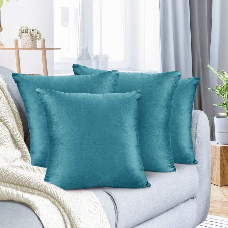 Nestl Throw Pillow Covers  Cozy Velvet Decorative Outdoor Pillow Covers 20X20 Inches  Soft Solid Cushion Covers for Sofa  Bed and Car  Set of 4 - Teal - Image 1