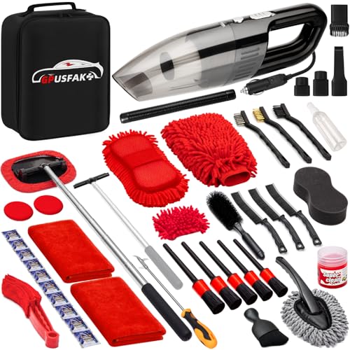 GPUSFAK 45Pcs Car Wash Cleaning Kit with High Power Handheld Vacuum Windshield Cleaning Tool with Side Mirror Squeegee Detailing Brushes Tire Brush Towels Complete Detailing Set for Car - Image 1