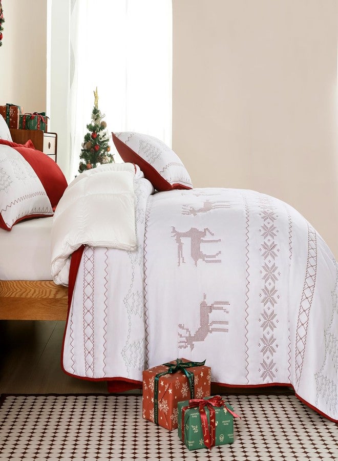 EVENHUG Queen Size Quilt Christmas Theme Bedding Sets with Pillow Shams Reversible Bedspread Coverlet Lightweight Christmas Festival Bed Cover for Bedroom Home Decoration (92"x96") - Image 5