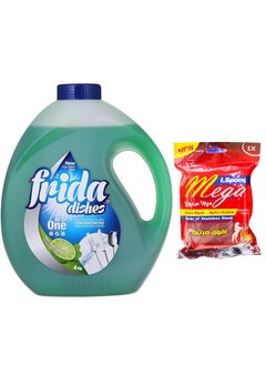 Frida Frida Dishwasing Liquid Green Lemon & Mint  4kg  + Sponge Multi color  - Image 2