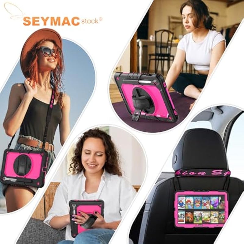 سيماك ستوك حافظة لجهاز سامسونج جالكسي تاب S10 لايت / S10 FE / S9 FE 5G / S9 حافظة تابلت 10.9 انش/ 11 انش مع شاشة حماية وحامل اقلام وحامل دوار 360 درجة وحزام يد وحزام كتف، زهري - Image 5