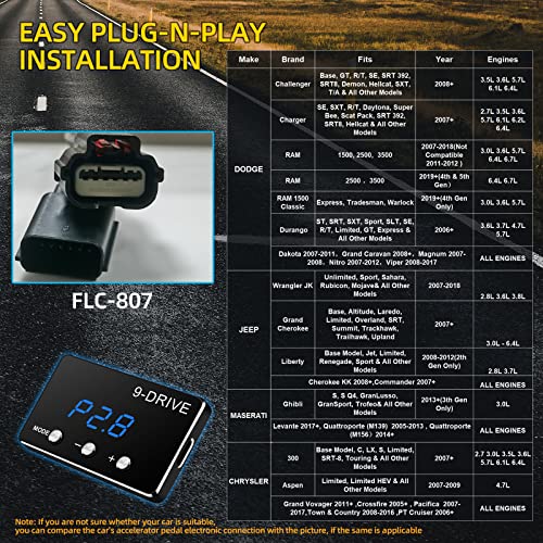 Qagea Throttle Response Controller 9 Drive Modes Smart Electronic Racing Accelerator Compatible with Dodge Challenger Ram Jeep Cherokee KJ KK Wrangler JK Maserati Ghibli - Image 2