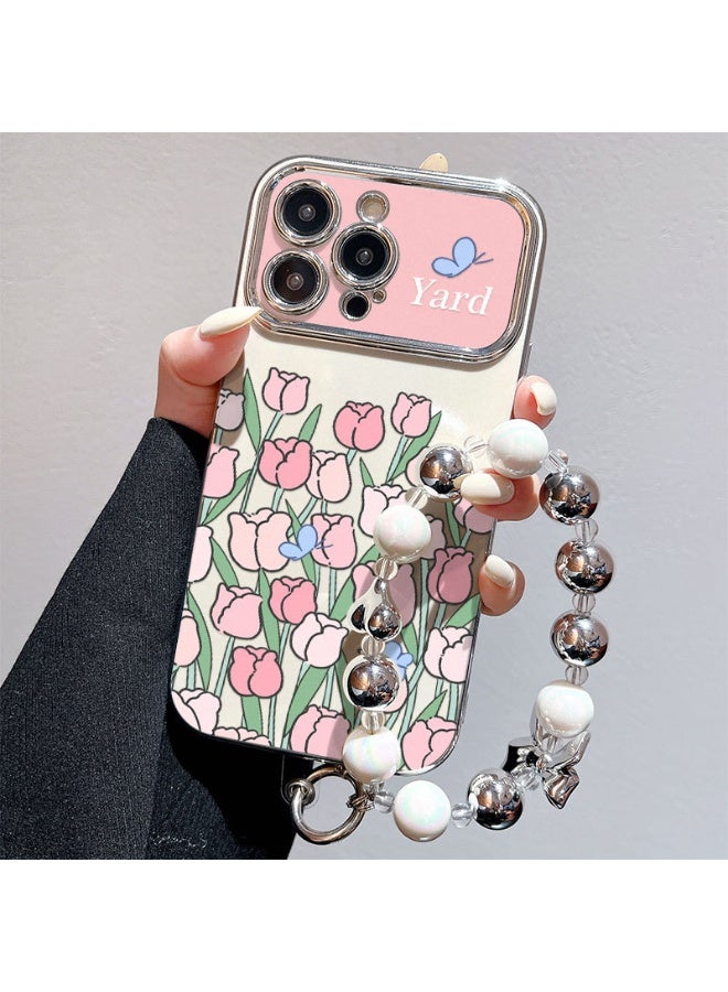 NIBEMINENT Electroplated Flowers Protective TPU Case Cover For iPhone 14 Plus, Garden With Silver Heart Beads - Image 3