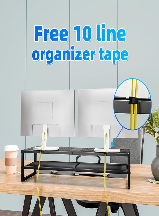 Simple Trending 2-Tier Metal Dual Monitor Stand Riser,Computer Office Desktop Organizer for 2 Monitors With 32"x10" Mouse Pad ,for Laptop,Printer,TV,Black - Image 3