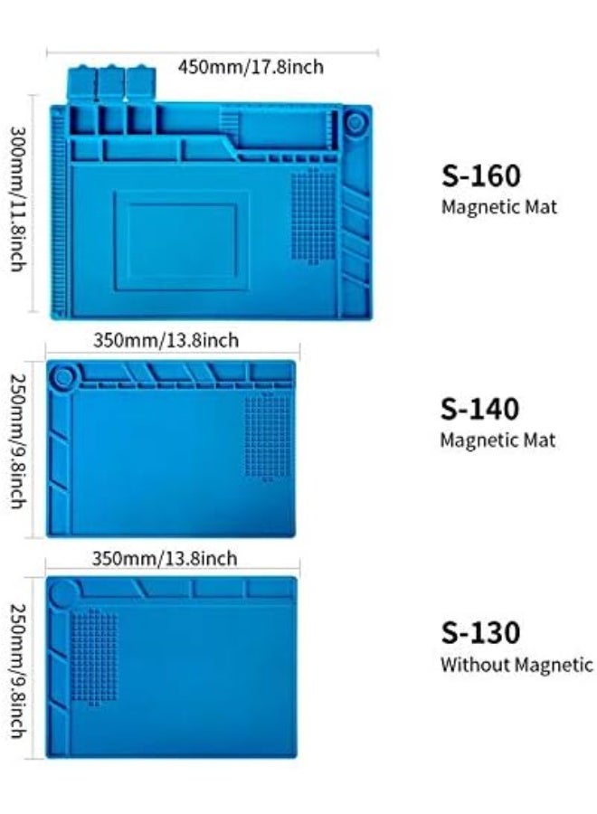 ‌S-130 Heat-Resistant Silicone Soldering Mat (13.8"×9.8") - 932°F Rated, with Scale Ruler & Screw Holders‌ - Image 1
