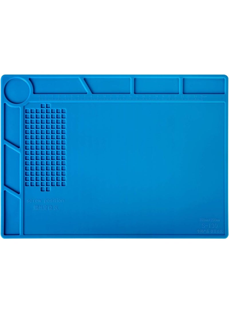‌S-130 Heat-Resistant Silicone Soldering Mat (13.8"×9.8") - 932°F Rated, with Scale Ruler & Screw Holders‌ - Image 2