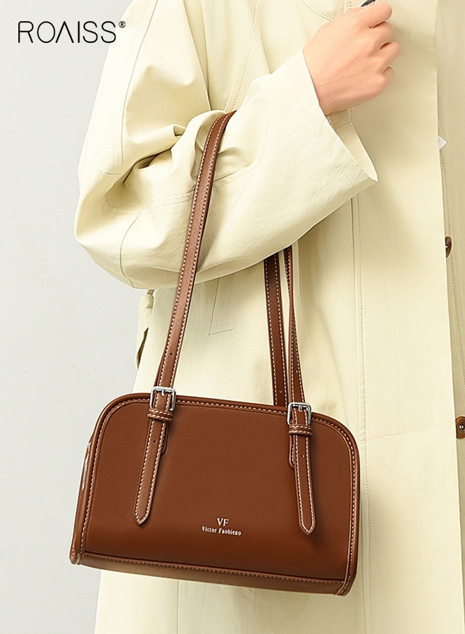 roaiss Brown Underarm Bags for Women Horizontal Square PU Material Simple Shoulder Bag Ladies Fashion Large Capacity Handbags Suitable for Daily Use Work Casual Outfit  - Image 2