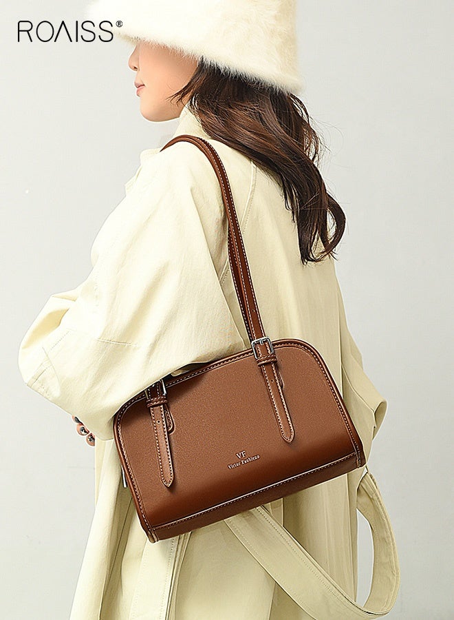 roaiss Brown Underarm Bags for Women Horizontal Square PU Material Simple Shoulder Bag Ladies Fashion Large Capacity Handbags Suitable for Daily Use Work Casual Outfit  - Image 1