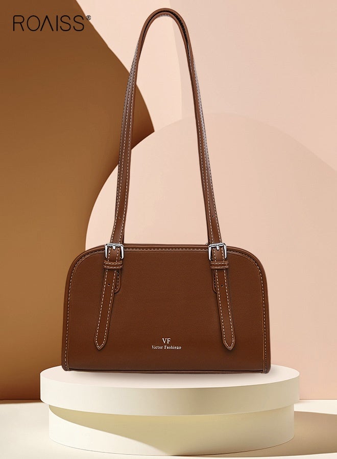 roaiss Brown Underarm Bags for Women Horizontal Square PU Material Simple Shoulder Bag Ladies Fashion Large Capacity Handbags Suitable for Daily Use Work Casual Outfit - Image 4