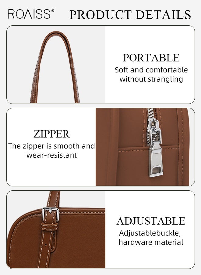 roaiss Brown Underarm Bags for Women Horizontal Square PU Material Simple Shoulder Bag Ladies Fashion Large Capacity Handbags Suitable for Daily Use Work Casual Outfit - Image 5