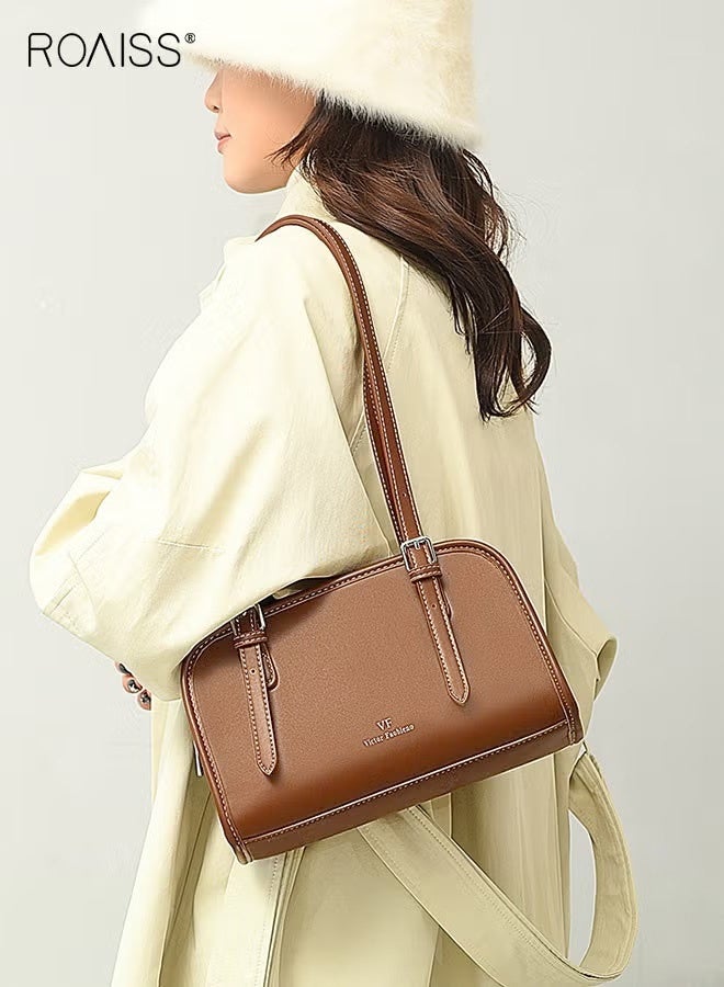 رويس حقائب تحت الإبط بنية اللون للنساء، حقيبة كتف بسيطة من مادة البولي يوريثان، حقيبة يد أنيقة للسيدات بسعة كبيرة، مناسبة للاستخدام اليومي والعمل والملابس غير الرسمية - Image 1