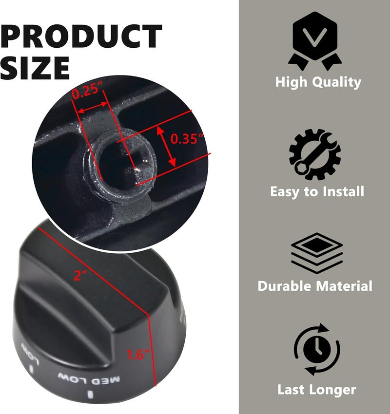 PA010034 قطع غيار لمقبض الموقد العلوي لمواقد الغاز Viking، مقبض التحكم متوافق مع VDSC305، VDSC365، VGIS30، VGRC36، VGRC48، VGRC60، VGRT36، VGRT60، VGSC30، VGSS30، 1 قطعة - Image 3