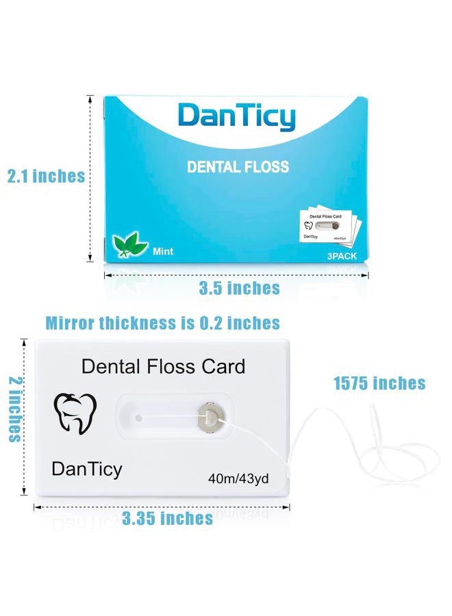 DanTicy Dental Floss Deep Clean Waxed Floss in a Credit Card with Mirror,Perfect for People with Tight & Small Gaps Between Teeth Slides Smoothly & Easily,PFAS Free | Mint Flavored,40m,3 Pack(About 131Yards) - Image 3