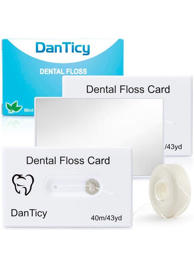 DanTicy Dental Floss Deep Clean Waxed Floss in a Credit Card with Mirror,Perfect for People with Tight & Small Gaps Between Teeth Slides Smoothly & Easily,PFAS Free | Mint Flavored,40m,3 Pack(About 131Yards) - Image 1