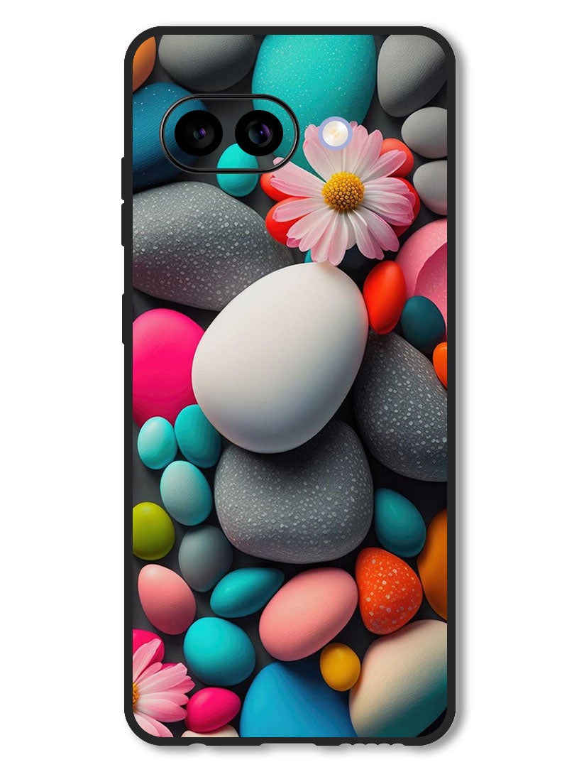 Theodor Case Compatible with Google Pixel 9A Protection Shockproof Bumper Cover Colourful Stones - Image 1