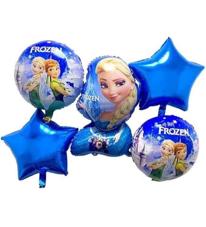 Frozen Elsa Disney Frozen Foil Balloon Decoration Set For Kids Birthday Party, Elsa Anna Character Balloons With Blue Star Balloons, 5 Pieces - Image 1