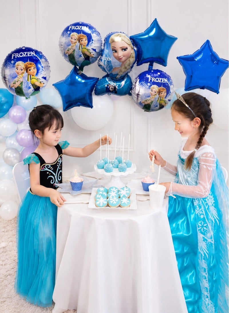Frozen Elsa Disney Frozen Foil Balloon Decoration Set For Kids Birthday Party, Elsa Anna Character Balloons With Blue Star Balloons, 5 Pieces - Image 2