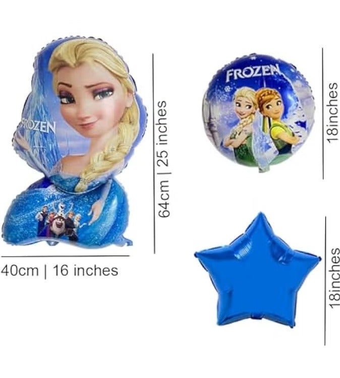 Frozen Elsa Disney Frozen Foil Balloon Decoration Set For Kids Birthday Party, Elsa Anna Character Balloons With Blue Star Balloons, 5 Pieces - Image 4