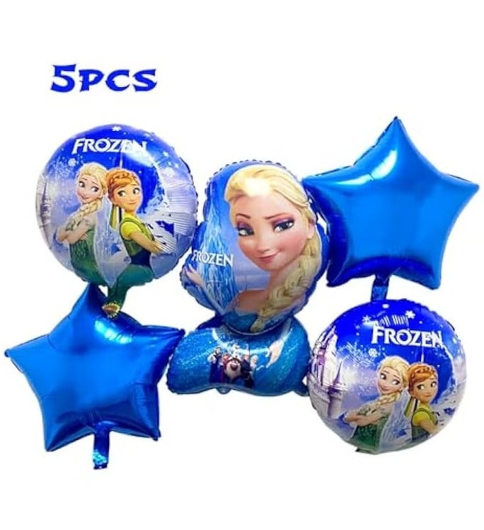 Frozen Elsa Disney Frozen Foil Balloon Decoration Set For Kids Birthday Party, Elsa Anna Character Balloons With Blue Star Balloons, 5 Pieces - Image 5