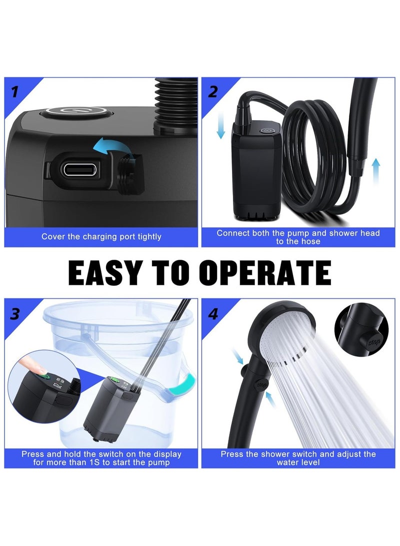 120W Portable Pressure Shower - 6000mAh Rechargeable Outdoor Camping Shower with 2M Hose, 4 Modes for Beach, Car Wash & Hiking (IPX7 Waterproof) ﻿ - Image 4