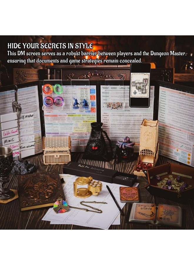 CZYY Dnd Dm Screen Deluxe Edition: Colorfully Embossed Dragon & Mimic, Four-Panel With Pockets Dungeon Master Screen For Dungeons And Dragon, Pathfinder, DD  - Image 3