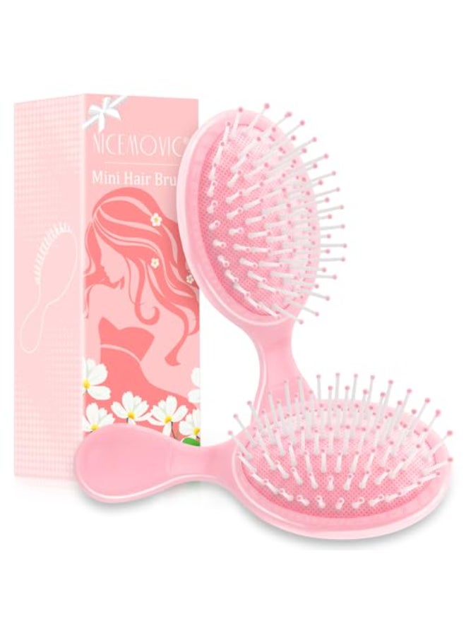 NICEMOVIC Mini Wet Hair Brush 2 Pack Easter Basket Stuffers for Teen Girl Gifts for Girls Toddler Kid Women Travel Small Hair Brush Bachelorette Party Favor Bridesmaid Gift Stocking Stuffer Pink - Image 1