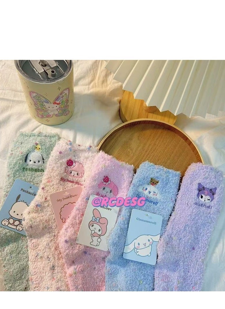 Generic 5 pairs of Japanese Kuromi Hello Kitty cartoon children's socks  - Image 1